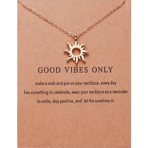 Rinhoo Fashion Sun Necklaces & Pendants Gold Color Alloy Pendant Necklace Wish Card Jewelry For Women Girl Jewelry Birthday Gift