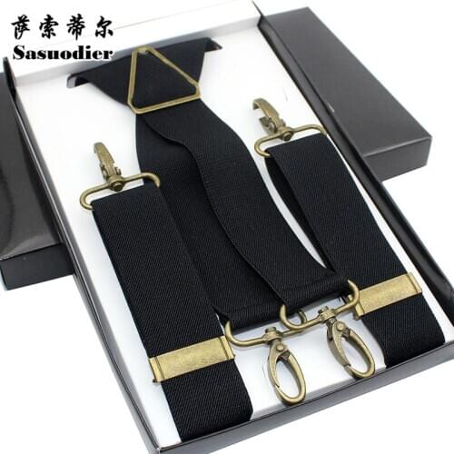 115*3.5cm adults real leather suspender creative hook buckle skinny adjustable 4 clips strap holder man Supports tirant