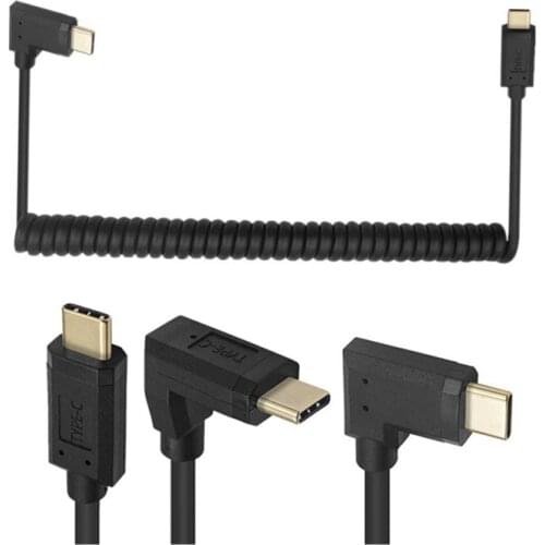 Spring Retractable Cable USB 3.1 Type-c Male to Male Stretch Curl Flexible Coiled Data Charging Cable 4K 60Hz With Audio Video