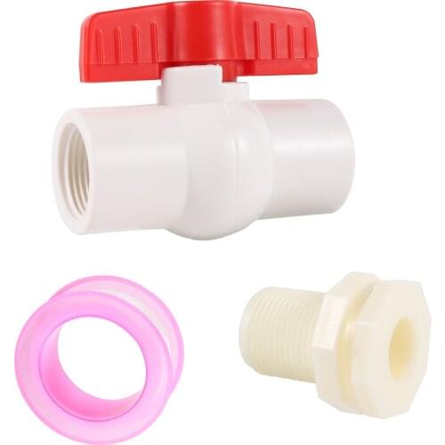 PVC 1/2" 3/4" Female Thread Ball Valve with 1/2"3/4" Male Thread Connector Water Tank Fittings Garden Greenhouse Irrigation Tool