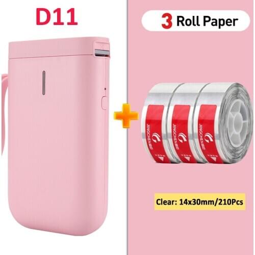 Pink Niimbot Labeler add 3Rolls Transparent D11 Price Sticker Portable BT Thermal Label Printer Home and Office use USB Cable