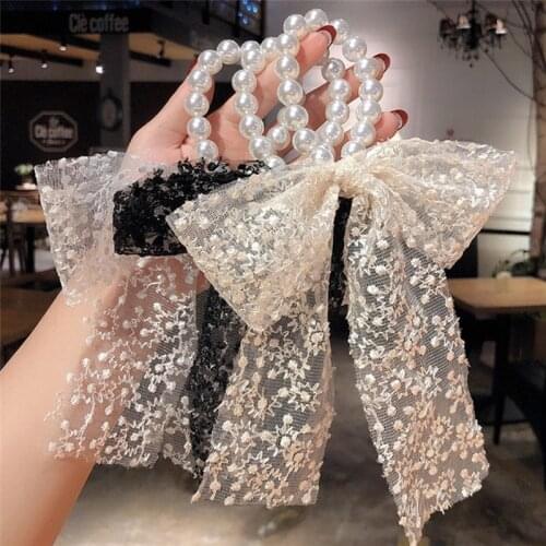 Ruoshui Woman Elegant Pearl Hair Ties Vintage Lace Scrunchies Women Hair Accessories Rubber Band Girls Elastic Hairband Ornament