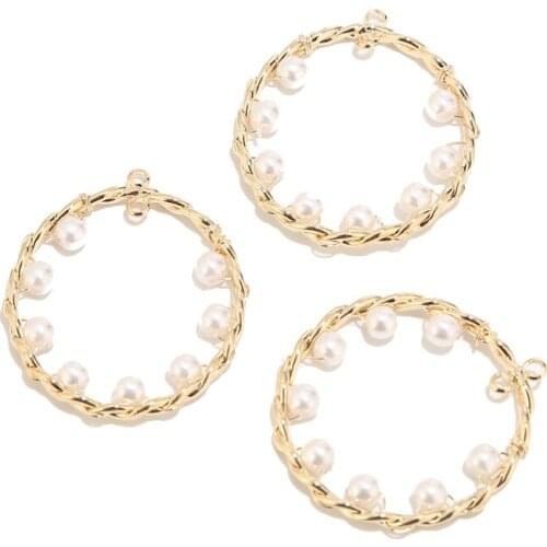 4pcs Gold Plated Brass 29*33mm Trendy Charm Bohemian Earring Round Beads Pearl Pendants For DIY Jewelry Earrings Making Findings