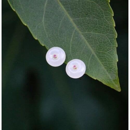 2021 original new independent design inlaid zircon natural Hetian white jade earrings simple and cute silver jewelry for girls