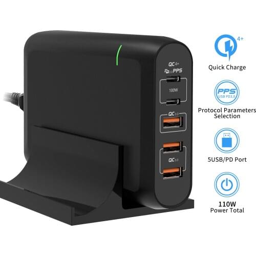 100W GaN Charger USB C Multi Extension Adapter PD QC PPS 5 in 1 For Iphone MacBook Laptop Power Bank Wall Charge