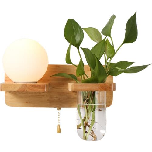 Nordic solid wood simple bedside lamp modern fashion TV background wall hydroponic plant stand multi-functional bedroom decor