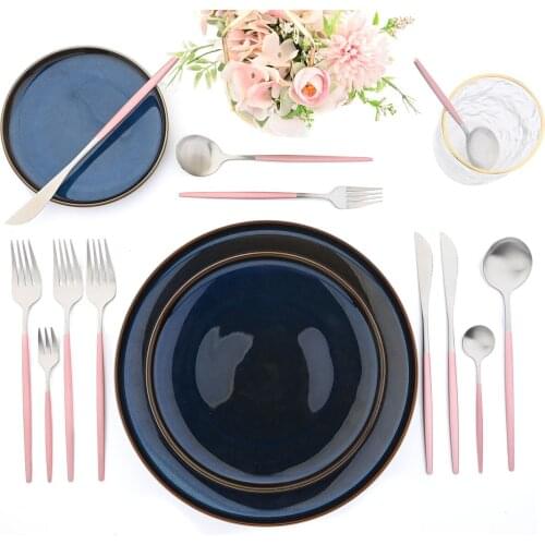 JANKNG 30Pcs Cutlery Set Stainless Steel Dinnerware Knife Fork Spoon Flatware Tableware Set Gold Dinnerware Dinner Silverware