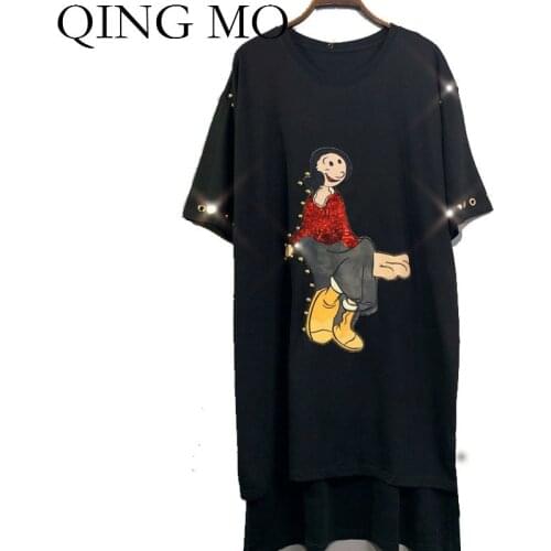 Rhinestone 2021 Summer Women Cartoon Printed Dress Butterfly Women Short Sleeve Loose Dress Female Plus Size Dress hat ZQY3816