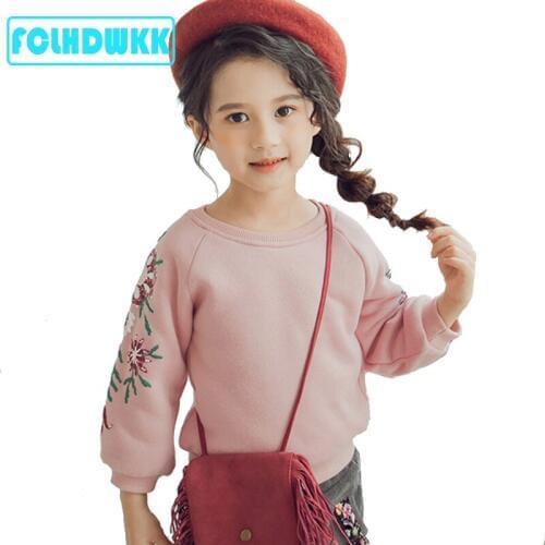 2018 Baby Girls Sweatshirts Winter Spring Autumn Child hoodies Printed Flowers Long Sleeves Sweater Kids T-shirt Clothes 2-7Y