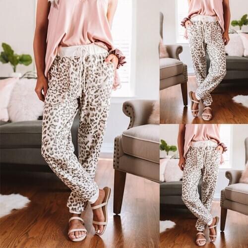 Comfort Women Full-Length Sleep Pants Ladies Leopard Print Home Pants Women Autumn Winter Casual Trousers Pajamas Sleep Bottoms