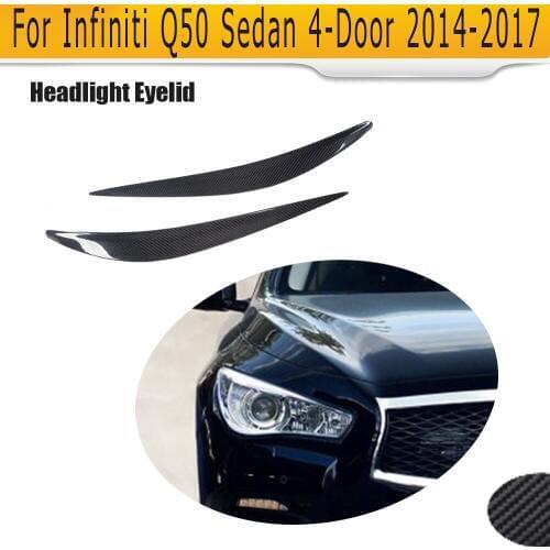 Carbon Fiber Front Headlight Lamp Cover Eyelids eyebrows for Infiniti Q50 Sedan 4 Door 2014 - 2017 2PCS