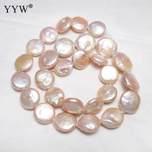 YYW High Quality Cultured Coin Freshwater Pearl Beads Flat Round natural pink 14-15mm Sold Per Approx 15.7 Inch Strand