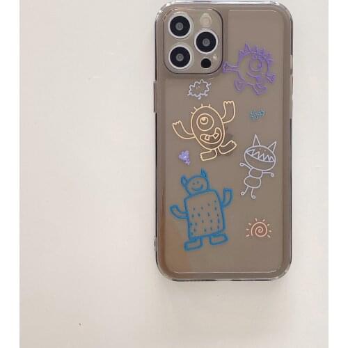 Green Grey Cartoon Transluscent Case for iPhone 12 Pro Max Back Phone Cover for 12 Mini 11Pro Max X XS XR 8 7 Plus SE 2020 Capa