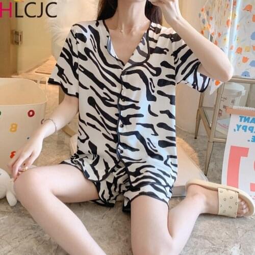 Women Striped Pajama Silk Satin Sets Woman 2 Pieces Womens Shorts Sleepwear Pijama Mujer Summer Short Sleeve Girls Pajamas Set