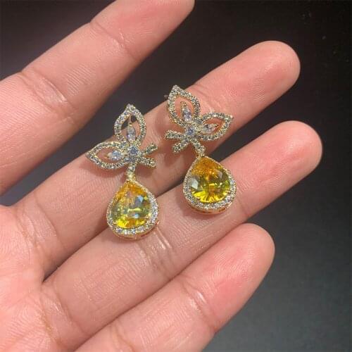 2021 New Luxury Yellow Color Pear 925 Sterling Silver Bows Earring Studs For Women Anniversary Gift Jewelry Wholesale