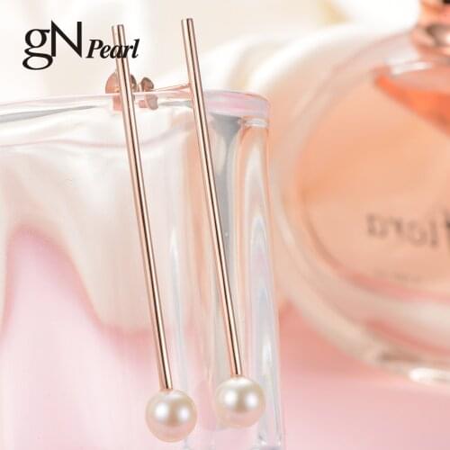 GN Pearl 925 Silver Gold Plate Drop Line Earring gNPearl Genuien Natural Freshwater Pearl Earrings Stud Fine Jewelry for Women