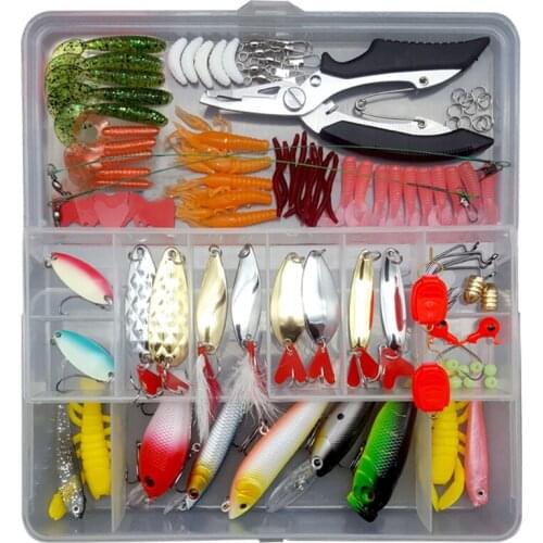 106Pcs Fishing Lures Set Soft Lure Fishing Silicone Bait Tackle Artificial Wobblers Spinners Plugs Fishing Tackle Accessories