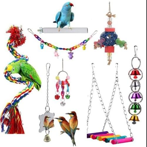 16 PCS Bird Toys Parrot Swing Cage Toys Handmade Chewing Bells Toys Finche Small Parrots Parakeets Cockatiels Birds Accessoires