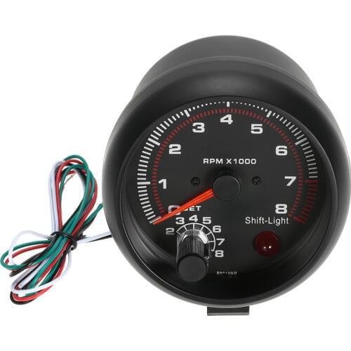3.75" Car Universal Black Tachometer Gauge White Inter Shift light 0-8000 RPM