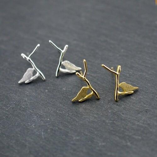 925 Sterling Silver Lovely Tiny Bird Branch Post Stud Earrings Jewelry A1364
