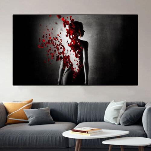 Red Butterfly Nude Woman Canvas Painting Living Room Black and White Abstract Posters and Prints Modern Wall Art Decor Pictures