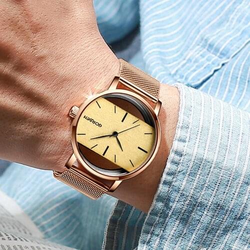 Unisex Watch Creative Hollow Transparent Clock For Men Women Couple Fashion Wood Dial Rose Gold Stainless Steel Male Wristwatch