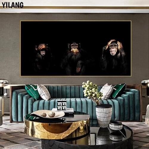 Three Monkeys Animal Black And White Poster Printing Canvas Painting Home Living Room Interior Decoration Painting Mural