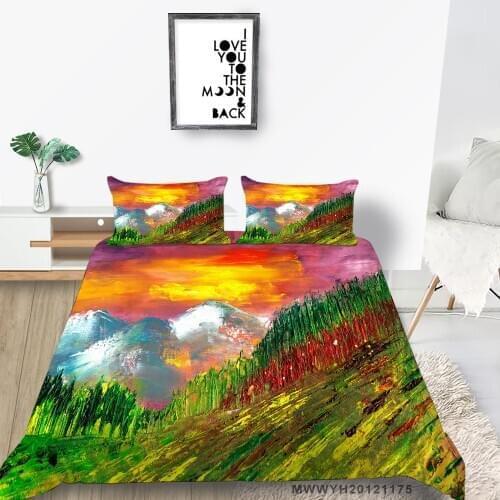 Colorful Bedding Set Single Artistic Abstract Duvet Cover Nature Full Twin Single Double Queen King 3D Landscape Bed Set