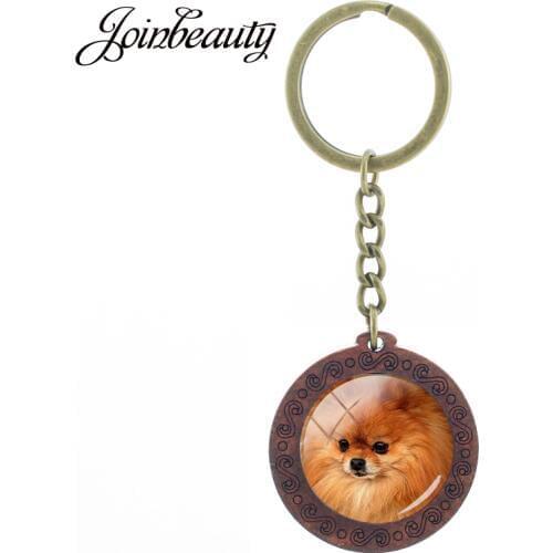 JOINBEAUTY Pet Dog Labrador Hiromi Picture Wooden Pendant keychain Animal Glass Dome keyring Bag Decoration key Ring Holder DG17
