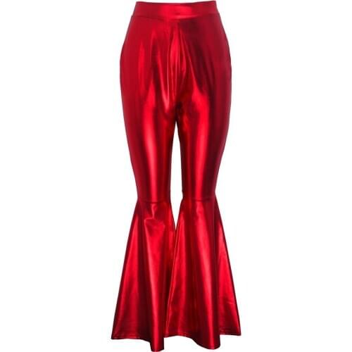 Long Women Lady Thin PU Leather Palazzo Flared Wide Killer Legs Pants Female Sexy Sold Stretch Faux Skinny Pant Trouser
