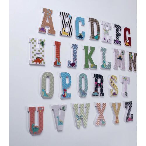 FUNLIFE Cartoon 3D Childrens Dinosaur Wall Sticker DIY 26 Capital Letters Childrens Room Kindergarten Home Decoration Stickers