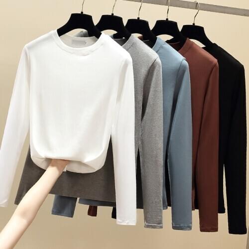 Gkfnmt Long Sleeve T Shirt O-Neck Autumn Spring T-Shirt Women 2021Casual Slim Woman Tshirt Top Plus Size Korean Tee Shirt Femme