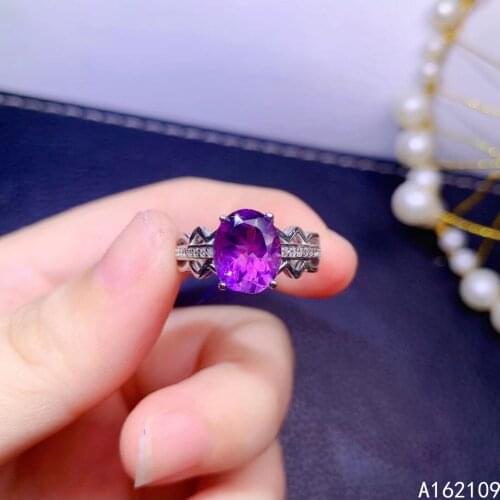 Exquisite Jewelry 925 Sterling Silver Inset With Gemstone Womens Popular Lovely Oval Simple Amethyst Adjustable Ring Support De