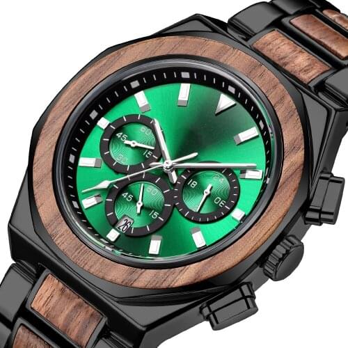 Classic Wood Stop Watches for Men Quartz Wristwach Male Display Date Chronograph Complete Calendar Gift Box Wholesale Dropship