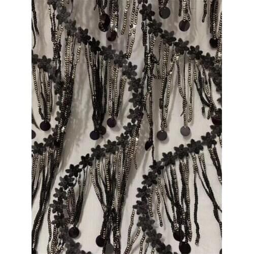 Pretty sequins fringe French Nigerian Laces Fabrics BZL-19.0136 High Quality African Laces Fabric