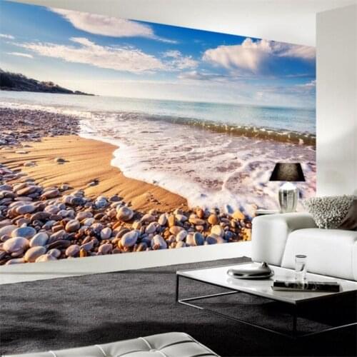 Wellyu Dream beautiful beach spray cobblestone mural background custom large mural wallpaper papel de parede para quarto