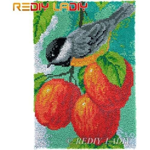 Latch Hook Kits Bird with Apple Chunky Yarn Embroidery Crochet Tapestry Kits Needlework Hobbies & Crafts DIY Carpet Rug 58*85cm