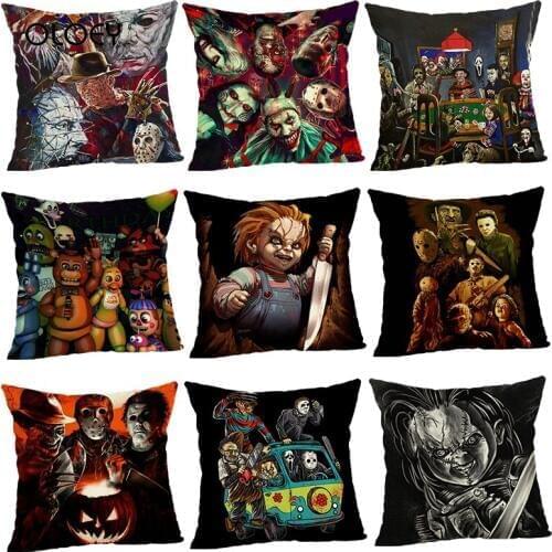 Horror Doll Linen Cushion Cover Home Decoration 45Cmx45Cm Linen Square Bed Car Print Cushion Cover Halloween Cushion