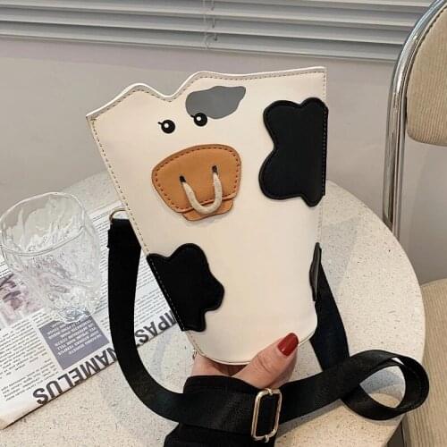 Cute Milk Box Shape Shoulder Crossbody Bag Cute Purses and Handbags for Women Cow Pattern Clutch Fashion Novelty Bags