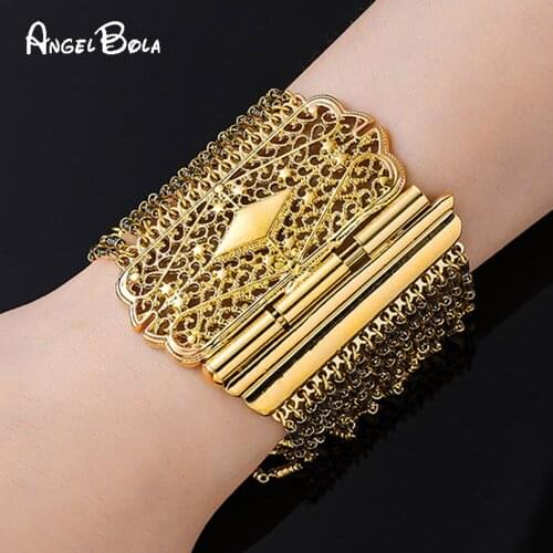 Fashion Hollow Wide Sleeve Bracelet Muslim Islamic Women Retro New Bracelet Arab Turkish Luxury Gold Jewelry Bracelet Gift