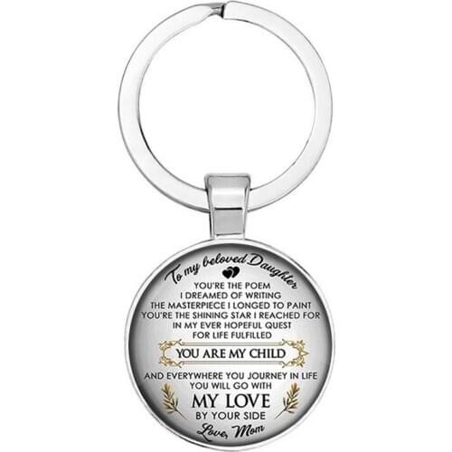 To My Beloved Daughter Keychain Keyring Never Forget That I Love You Love Mom Jewelry Metal Keychain Keyholder Car Keyring Gifts