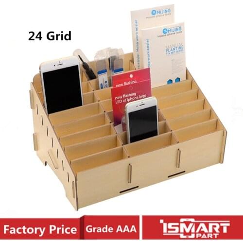 Desktop Phone Screen Storage Box Wooden Phone Holder Phone Repair Management Organizer 24 Grid Storage Tool