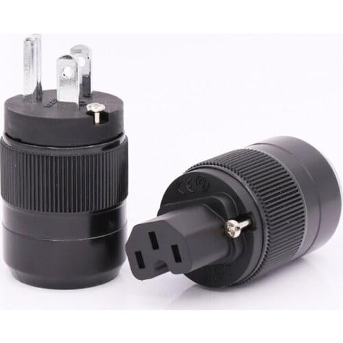 Unprinted One Pair Brass Rhodium Plated US AC Power Plug +IEC Female Connector DIY Mains Power Cord Cable