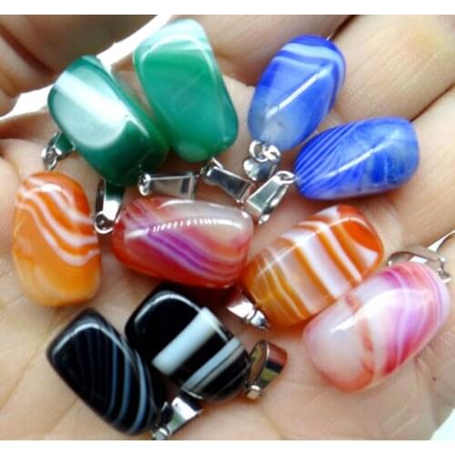Wholesale 24pcs Natural stone stripe Purple Yellow Black Agate Irregular shape beads pendants charms Jewelry Making Necklace