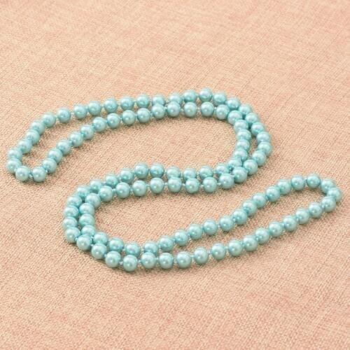 Wholesale Round Blue Pearl Chain 8mm For DIY NECKLACE Imitation Shell Pearl 36inch For Ladies Women Female Party Gifts Jewel H87