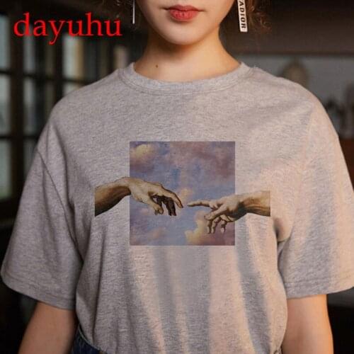2021 Hot Unisex Vaporwave Michelangelo Hands T Shirt Ulzzang Vintage Women/men Aesthetic Tshirt T-shirt Female Harajuku Shirt