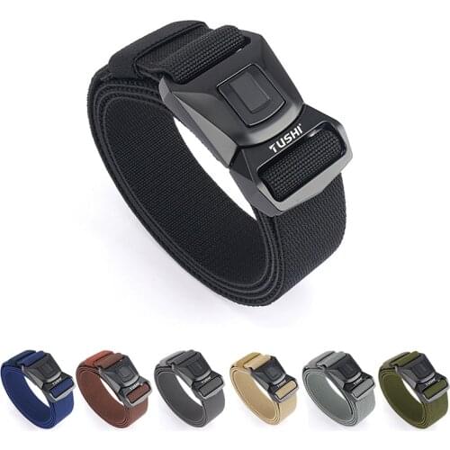 Men Jeans Belt Alloy Pluggable Buckle Quick Release Real Nylon Adjustable Straps