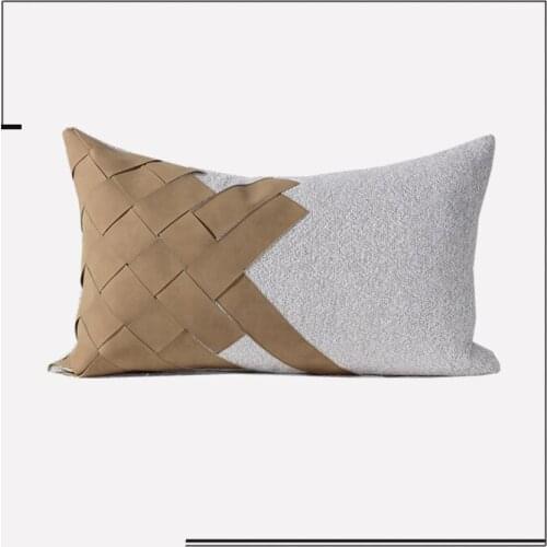 Simple And Light Luxury Sofa Pillowcase High-end Model Hotel Pillow Cover Brown Coffee Leather Woven Waist Cushion Cover 30x50cm