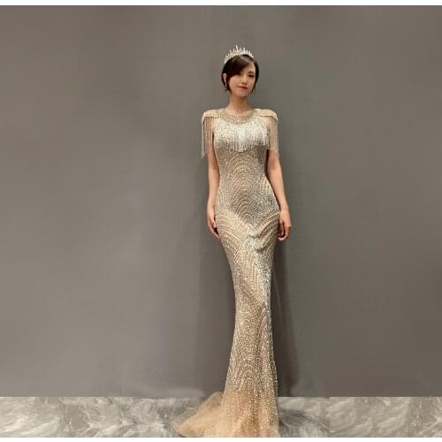 Dubai luxury Pendant celebrity sexy mermaid dresses Beaded Evening Dresses 2021 New style Formal dress Light luxury tulle