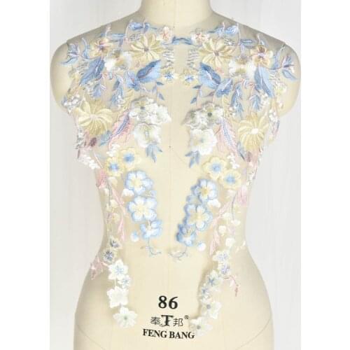 2pcs/set Luxury blue flowers sequin beaded embroidery lace appliques for wedding dress high end flowers lace applique parches